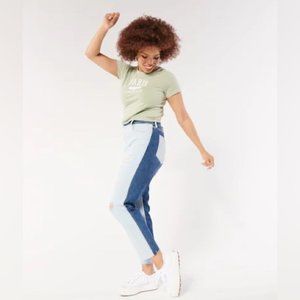 Hollister Ultra High-Rise Two-Tone Distressed Mom Jeans